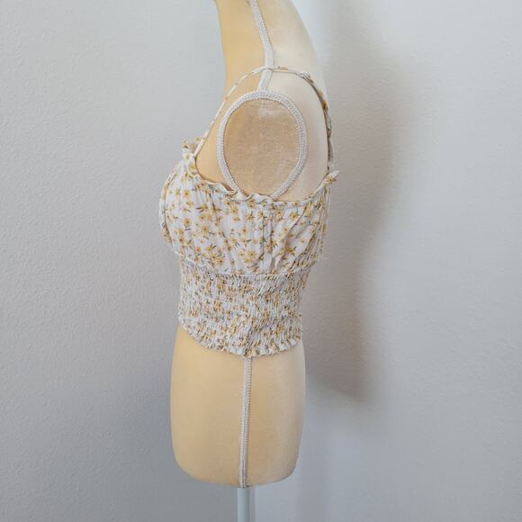 American Eagle White Floral Smocked Crop Tank Top Size S - Picture 3 of 6
